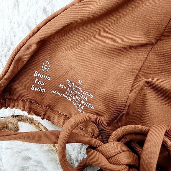 NEW Stone Fox Swim Tropez String Triangle Bikini Top in Rawhide Brown - Picture 7 of 8